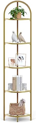 VASAGLE 5-Tier Corner Shelf Stand with Tempered Glass