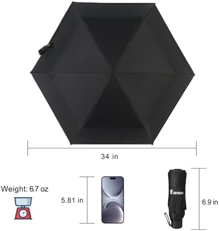 GAOYAING Compact Travel Umbrella Black 34 Inches