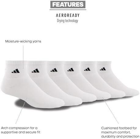 adidas Mens Athletic Cushioned Quarter Socks 6 Pairs