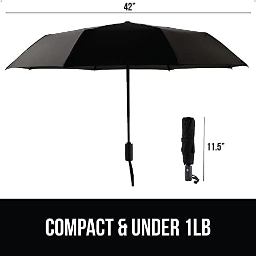 GORILLA GRIP Windproof Stick Umbrella - 8 Rib 42 Wide Black