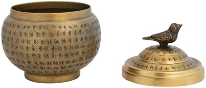 Creative Co-Op Brass Finish Decorative Jar with Bird Top