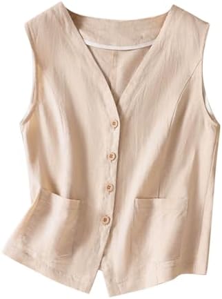 Womens Linen Shirts Summer Casual Loose Fit Button Down Blouse Tops
