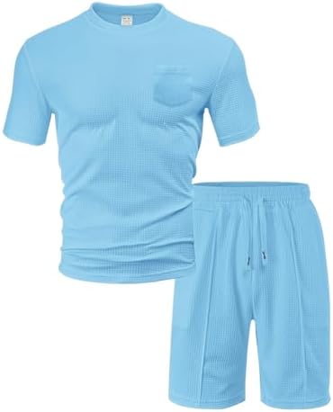 QIGUANDZ Men Waffle Track Suit 2 Piece Workout Set