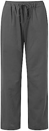 Womens High Waisted Wide Leg Linen Cropped Trouser with Pocket