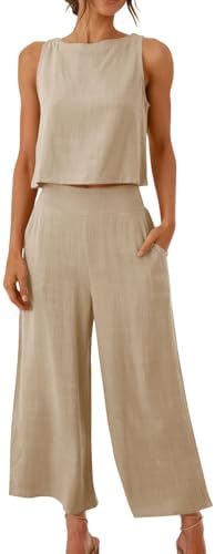 HGps8w Summer 2025 2 Piece Cotton Linen Outfits for Women