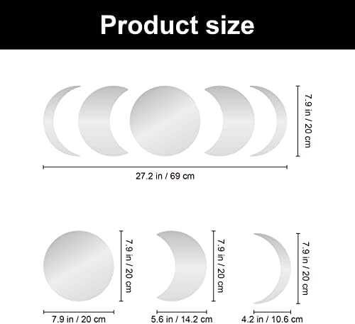 5 Pcs Moon Phase Acrylic Wall Mirror Stickers