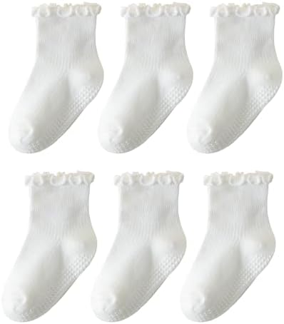 ANYANIME Toddler Ruffle Socks for Girls - Cute Non-Slip Soft Grip Socks