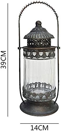 Retro Metal Candle Lantern with Glass Windows