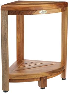EcoDecors Teak Wood Corner Shower Stool with Shelf