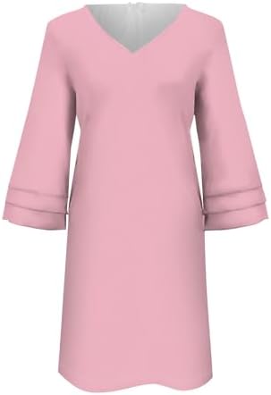 Womens 34 Bell Sleeve Shift Dress Elegant V-Neck Mini Cocktail Party Dress