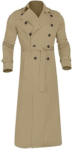 Mens Double Breasted Trench Coat Windbreaker with Belt