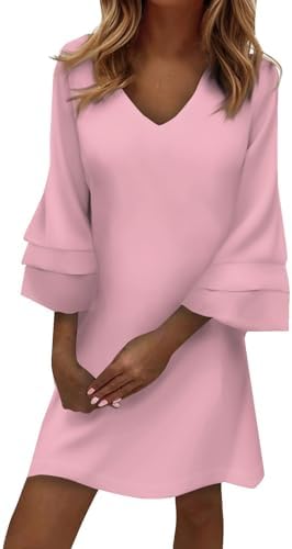 Womens 34 Bell Sleeve Shift Dress Elegant V-Neck Mini Cocktail Party Dress