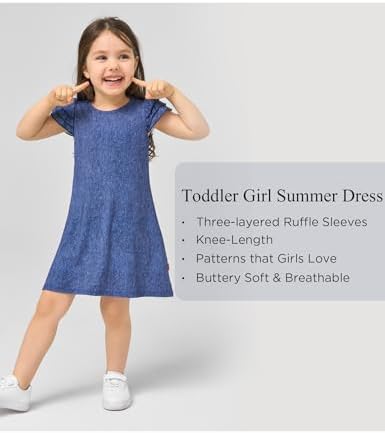 EASWEET Girls Summer Dress with Ruffle Sleeves