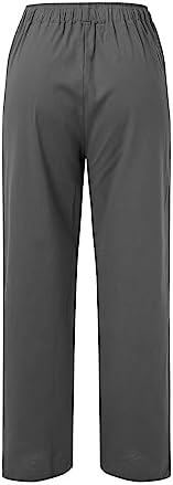 Womens High Waisted Wide Leg Linen Cropped Trouser with Pocket