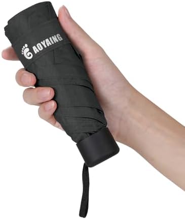 GAOYAING Compact Travel Umbrella Black 34 Inches