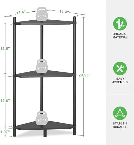 Wisuce 3 Tier Bamboo Corner Shelf - Black