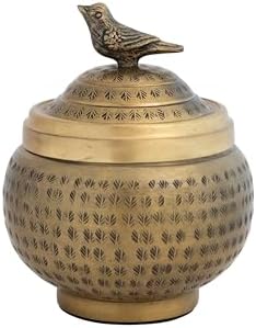 Creative Co-Op Brass Finish Decorative Jar with Bird Top