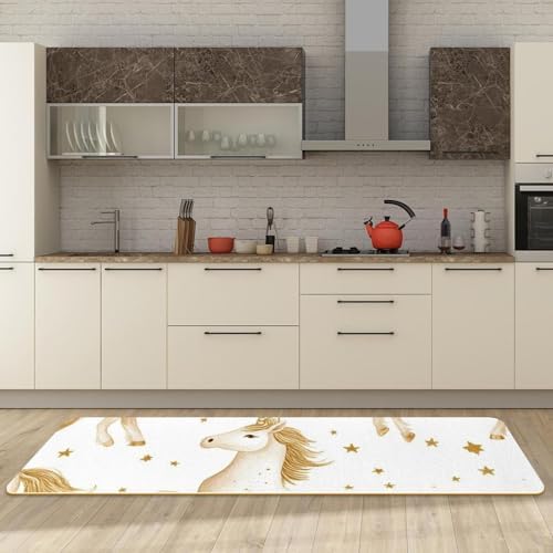 HOHODIY Set of 2 Gold Unicorns Kitchen Mats