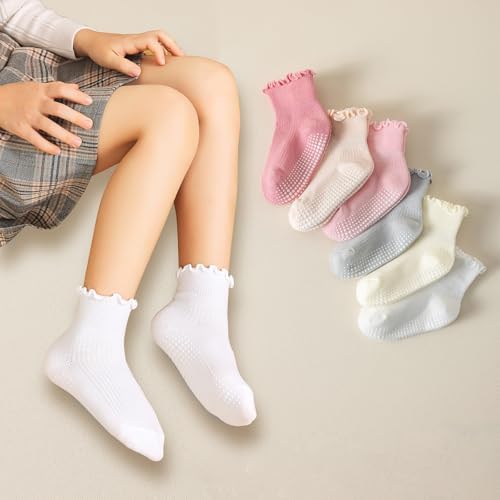 ANYANIME Toddler Ruffle Socks for Girls - Cute Non-Slip Soft Grip Socks