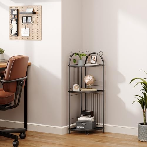 CICUFY Corner Shelf 3 Tier Metal Black