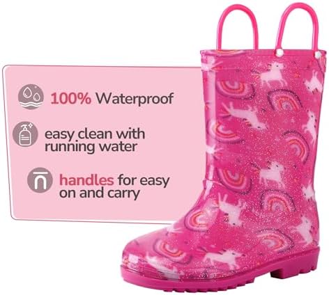 K KomForme Rain Boots for Kids Waterproof with Handles