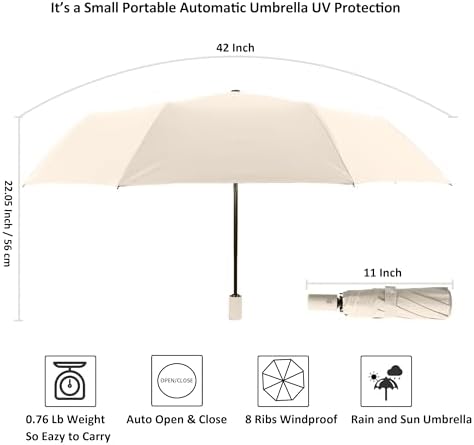 BAODINI Compact UV Protection Travel Umbrella 42 Inch UPF 50 Windproof