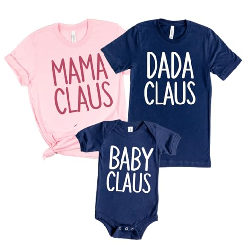 Mama Dada and Baby Claus Matching Christmas Shirts 2024