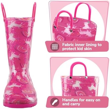 K KomForme Rain Boots for Kids Waterproof with Handles
