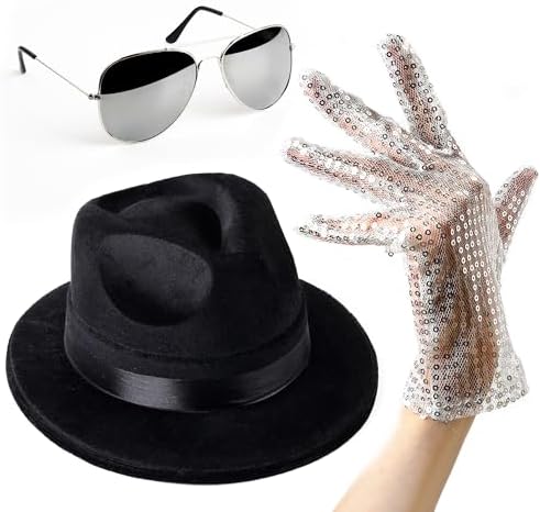 Michael Jackson Costume - Set of 3 - Fedora Sequin Gloves Aviator Sunglasses