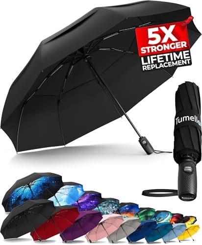 TUMELLA Windproof Travel Umbrella - Durable Compact Stylish