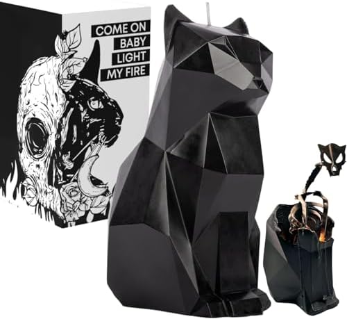 Lidy Gothic Cat Candle - Black with Skeleton 7in 24hr Burn