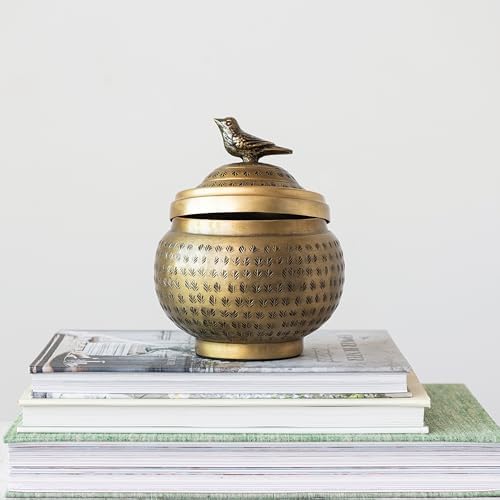 Creative Co-Op Brass Finish Decorative Jar with Bird Top
