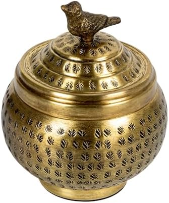 Creative Co-Op Brass Finish Decorative Jar with Bird Top