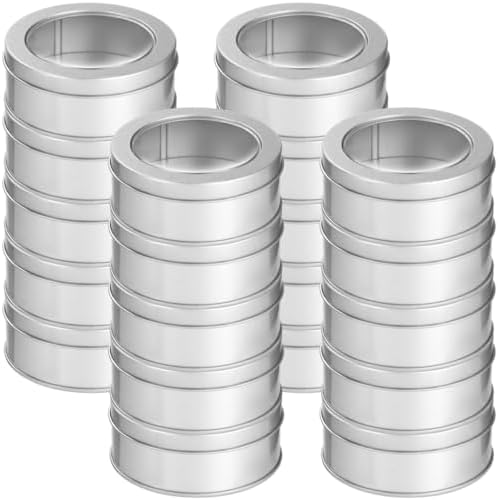 LUMINFLY 20-Piece Round Tin Cans 6-Ounce Silver Clear Lid