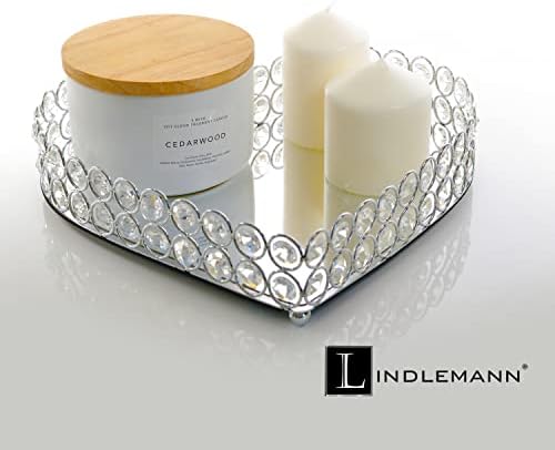 Heart Shaped Metal Crystal Vanity Tray with Mirror