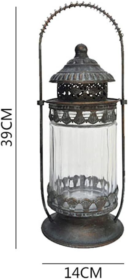 Retro Metal Candle Lantern with Glass Windows