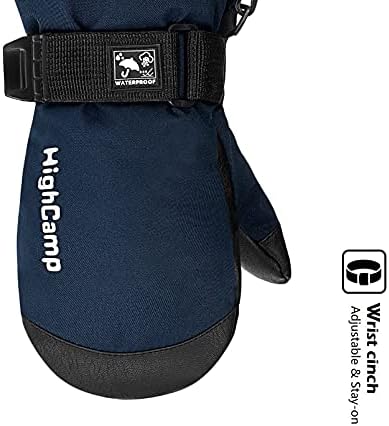 HIGHCAMP Kids Ski Mittens Waterproof Winter Gloves with Zipper and String