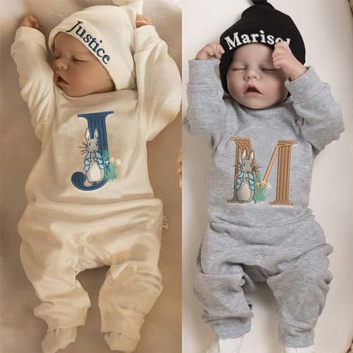 Personalized Baby Bodysuit Set with Monogrammed Romper and Hat 1