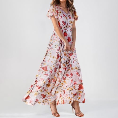 Plus Size Chiffon Dress V Neck Floral Print Swing
