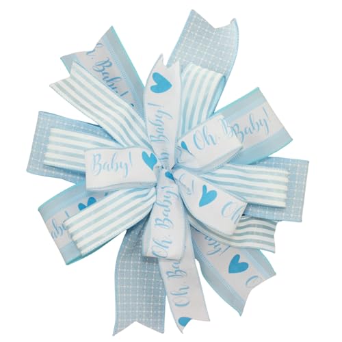Oh Baby Boy Blue Wreath Bow - Made in USA