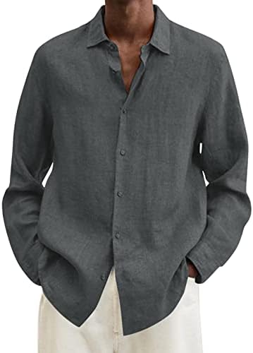 Muyise Mens Breathable Cotton Linen Button Down Shirts