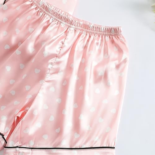 Toddler Girls Satin Pajamas Set with Heart Print and Buttons
