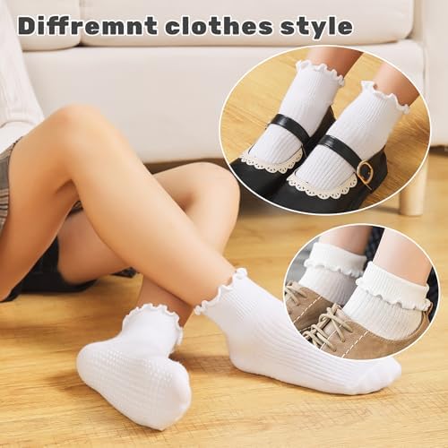 ANYANIME Toddler Ruffle Socks for Girls - Cute Non-Slip Soft Grip Socks