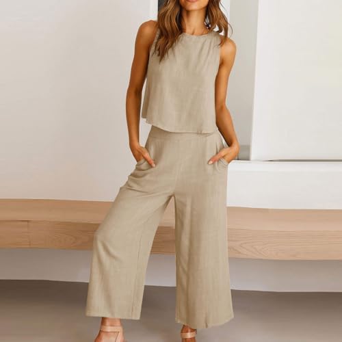 HGps8w Summer 2025 2 Piece Cotton Linen Outfits for Women