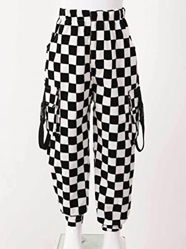 Aislor Kids Girls Plaid Print Cargo Jogger Pants