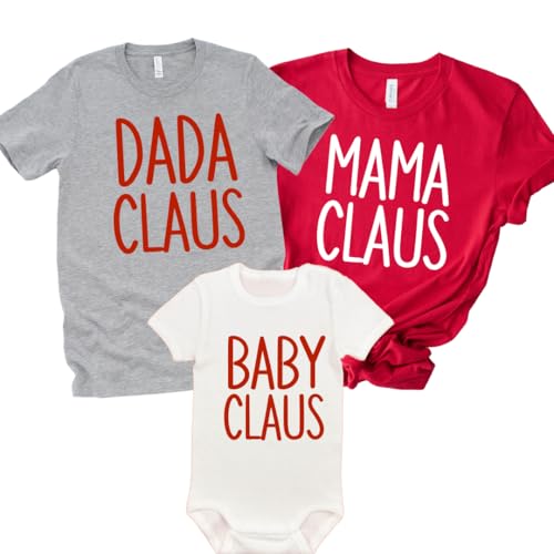 Mama Dada and Baby Claus Matching Christmas Shirts 2024