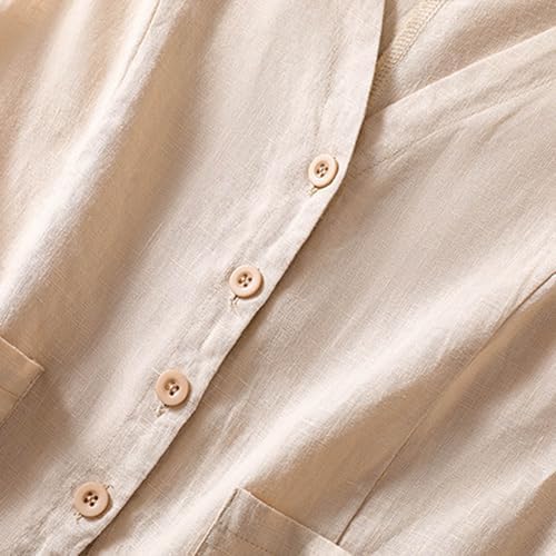 Womens Linen Shirts Summer Casual Loose Fit Button Down Blouse Tops