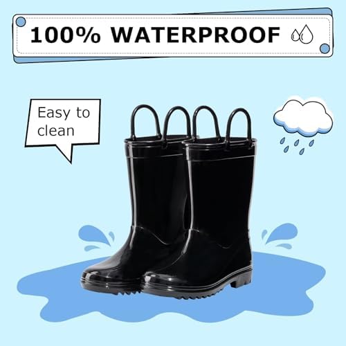 EUXTERPA Kids Rain Boots for Boys Girls Waterproof with Handles