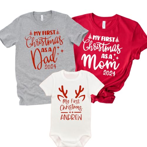 Our First Christmas Mom Dad Baby Matching Shirts 2024