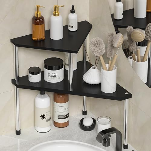 Weenson Corner Organizer Shelf with 2 Tiers Black